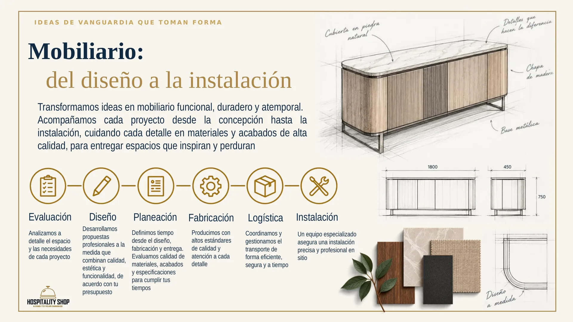 Mobiliario: del diseño a la instalación, con catálogo y soluciones a la medida