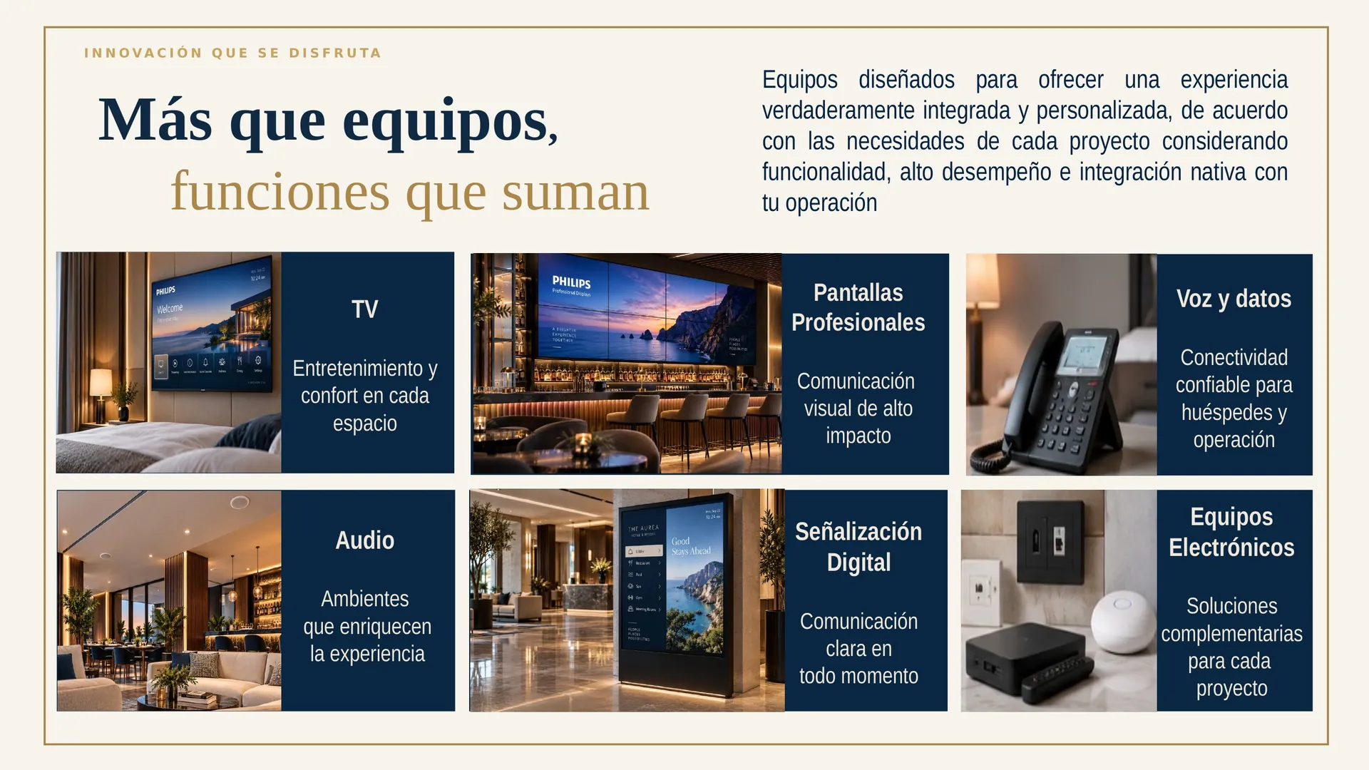 Más que equipos: TV profesional Philips, pantallas profesionales, señalización digital, voz y datos y audio